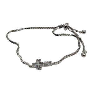 925 Sterling Silver Cross Adjustable Bracelet B